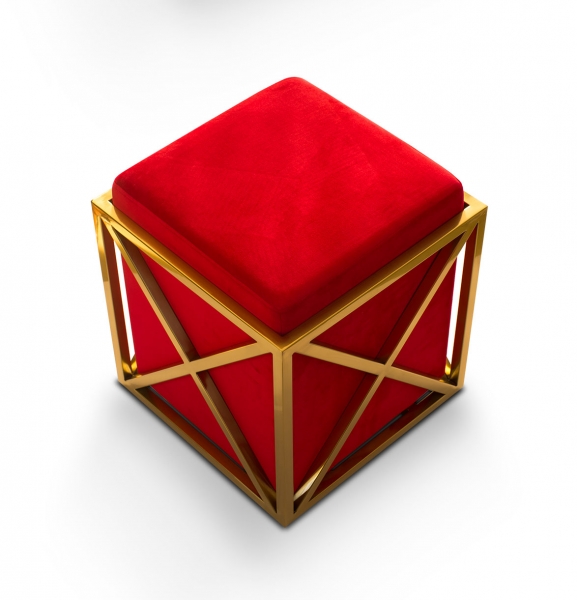 Roter Samt Hocker Gold Rahmen